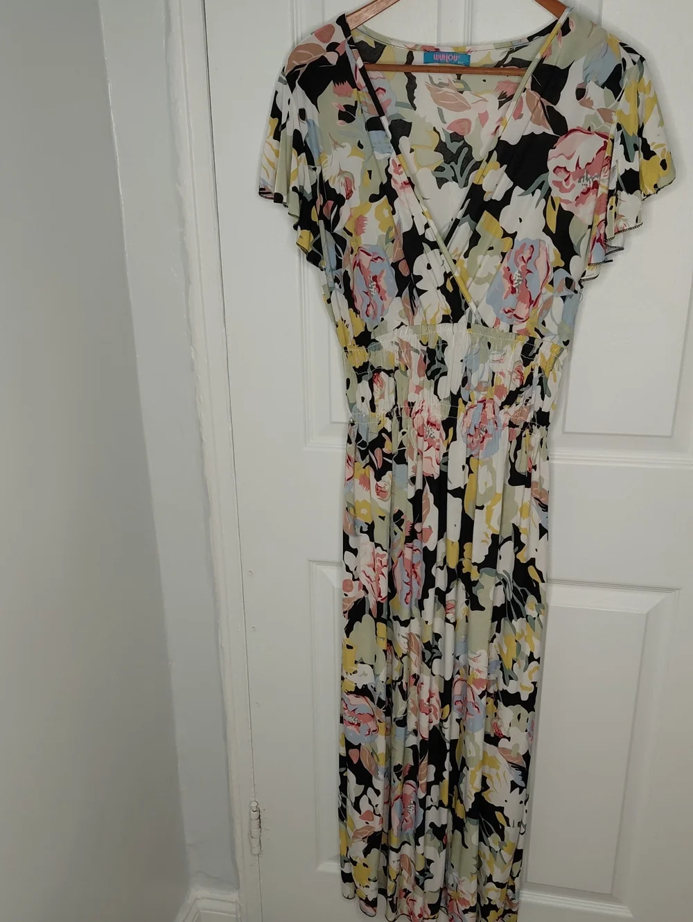 Floral Surplice Maxi Dress in Black and Pink by Unknown Brand